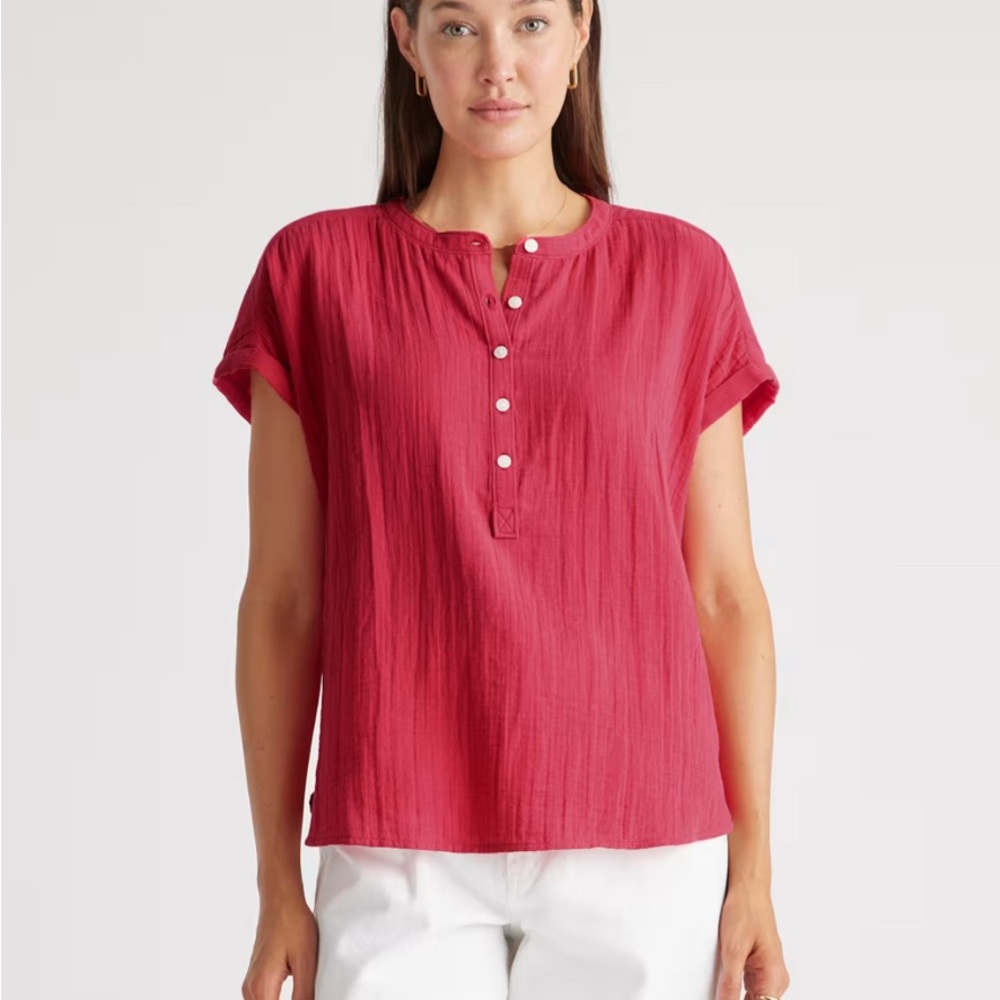 NWOT Quince 100% Organic Cotton Gauze Roll Sleeve Shirt